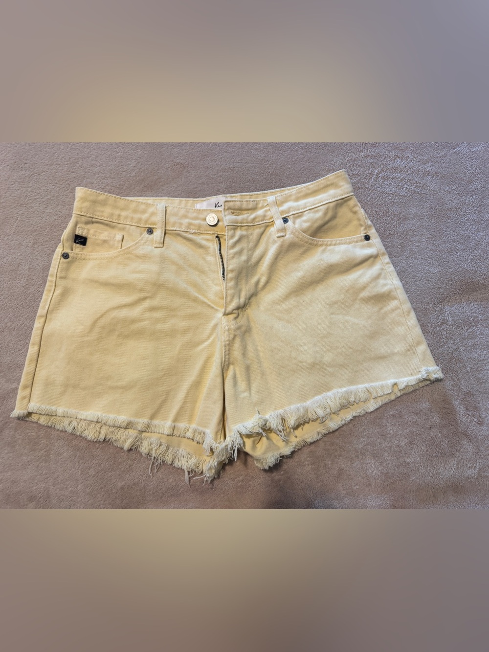 KanCan Yellow Frayed Hem Women's Denim Shorts